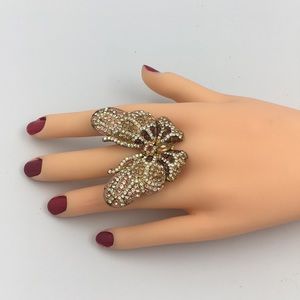 Large Sparkly Gold Gem Butterfly Stretchy Ring